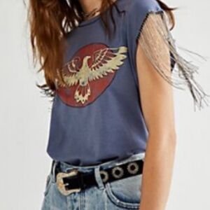 Free People Blue Graphic Muscle Tee